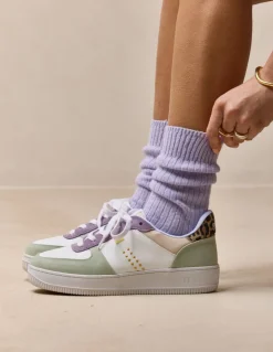 Baskets basse en cuir certifié lwg | multicolore "baskets basses maxence - vert-lilas-beige"