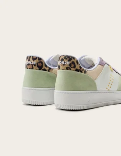 Baskets basse en cuir certifié lwg | multicolore "baskets basses maxence - vert-lilas-beige"