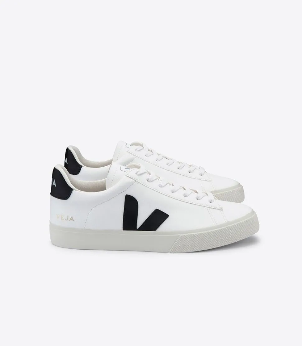 Baskets basses en cuir certifié | blanc et noir "camp leather white black"