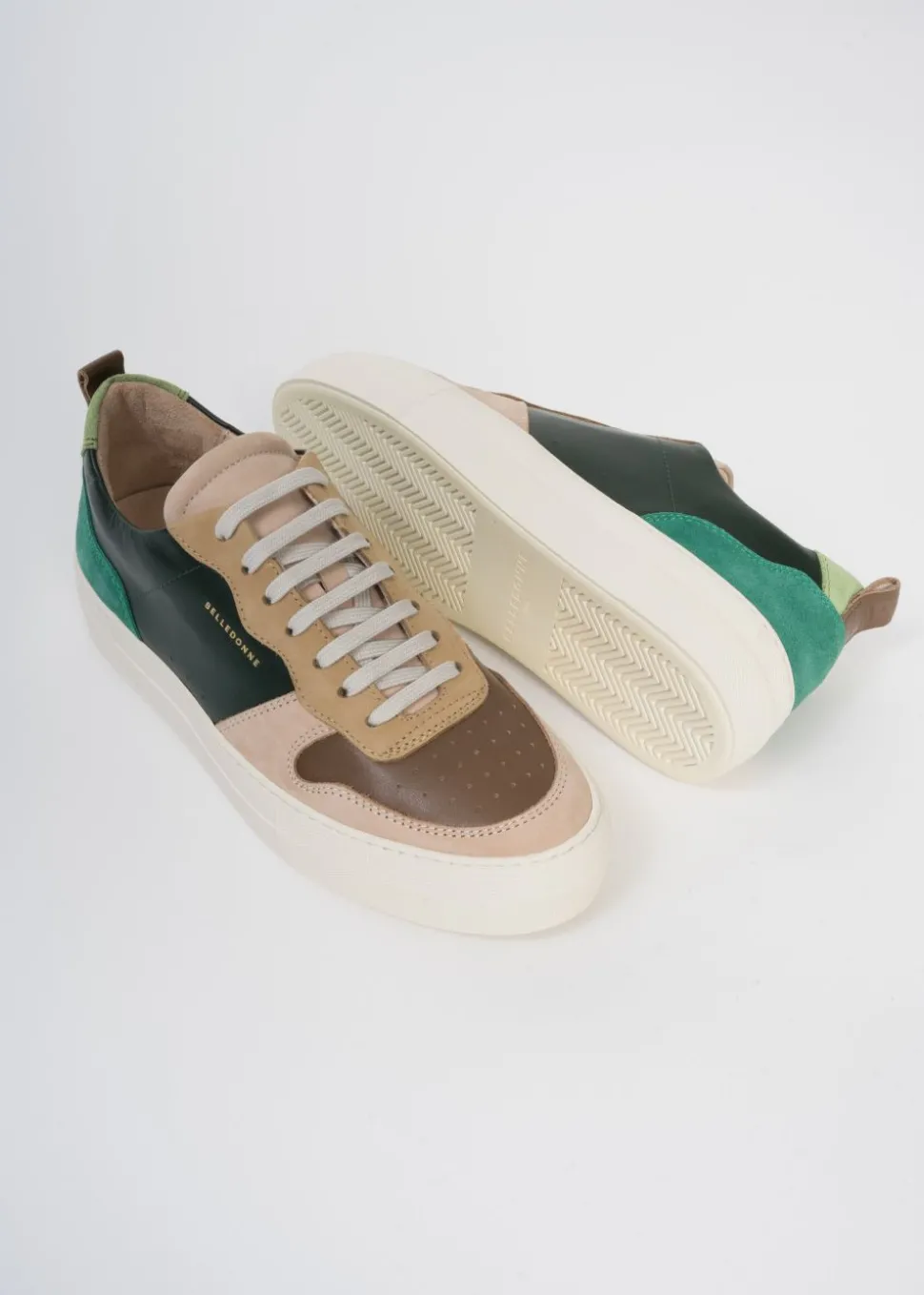 Baskets basses en cuir certifié | multicolore "playground patchwork green"