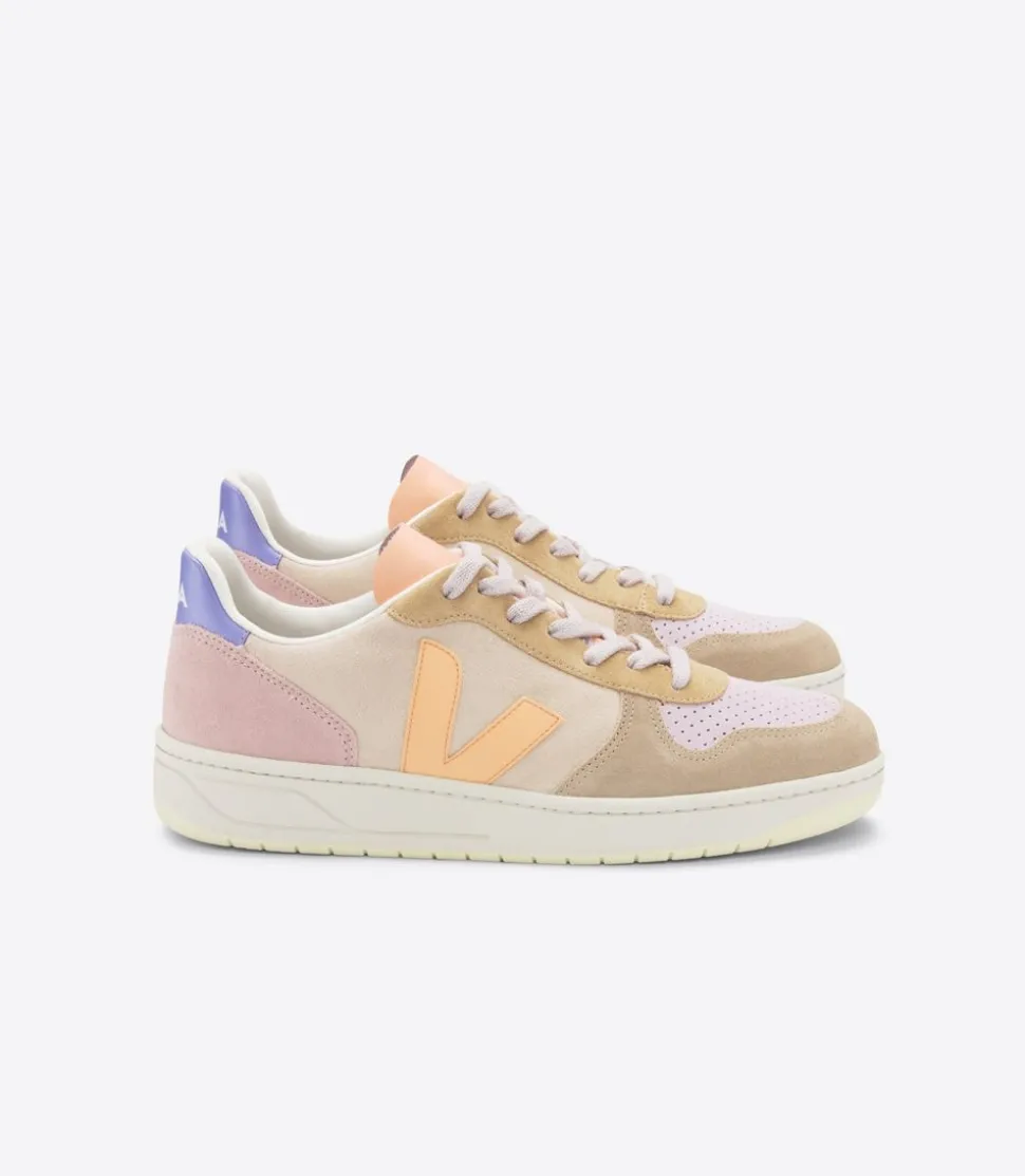 Baskets basses en cuir et suède certifiés | multicolore "v-10 suede multico peach"