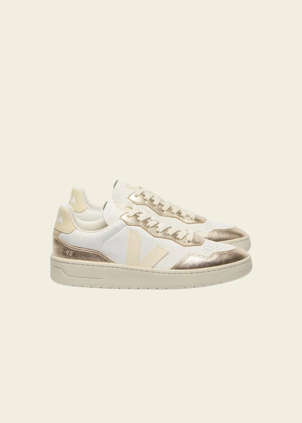 Baskets en cuir | blanc doré "v-90 - white calcaire platine"