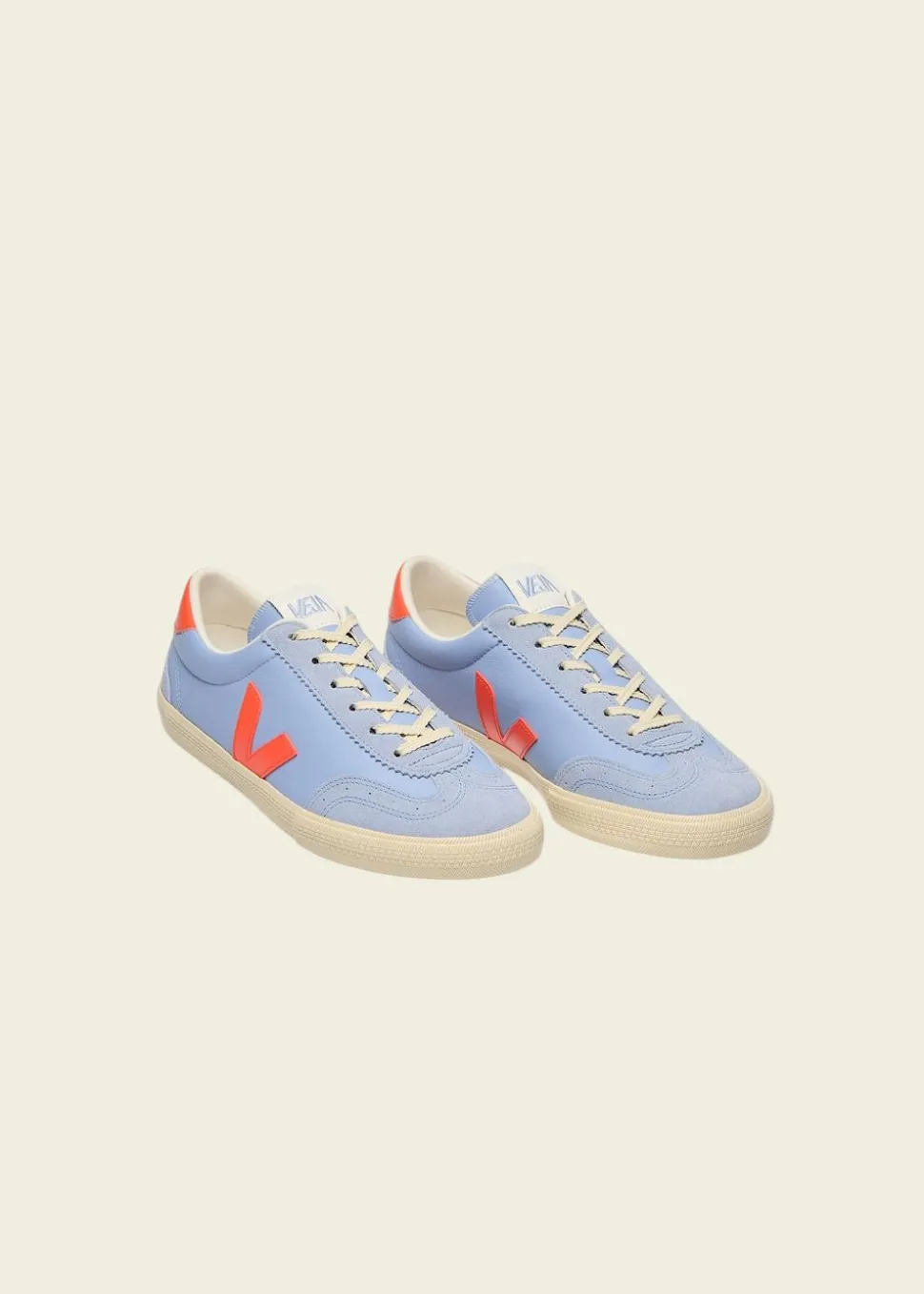 Baskets en cuir | bleu "volley - olympe orange fluo calcaire"