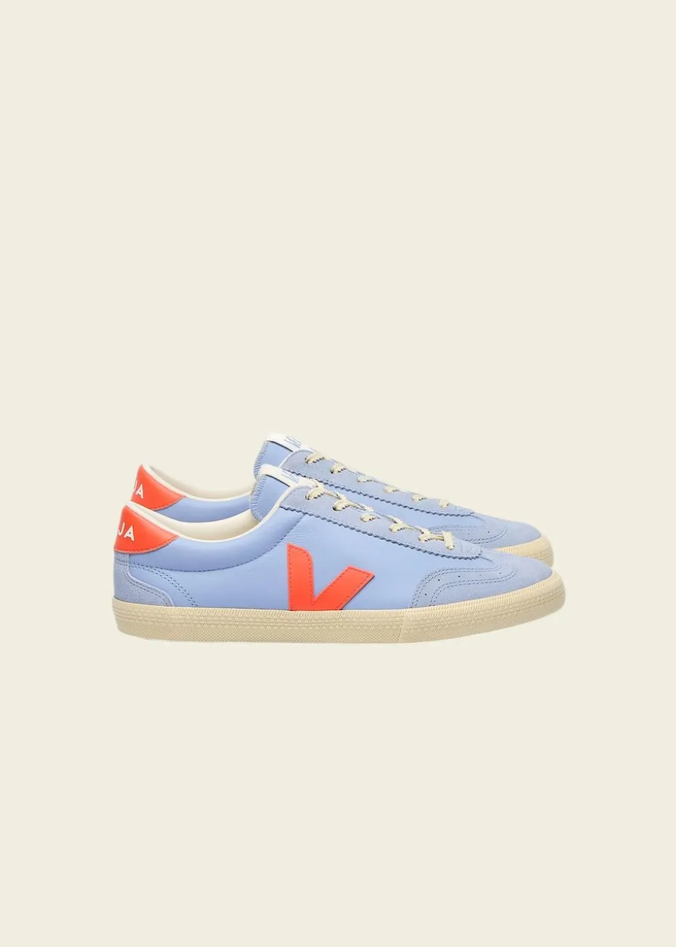 Baskets en cuir | bleu "volley - olympe orange fluo calcaire"