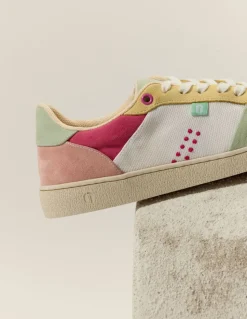 Baskets en cuir certifié et recyclé | multicolore "baskets basses marie - vert blanc jaune"