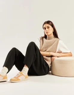 Baskets en cuir certifié | marie - beige creme pêche