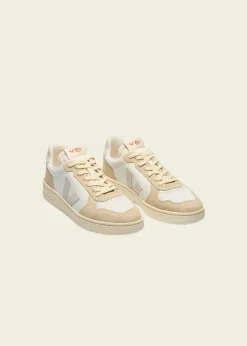 Baskets en cuir certifié | v-82 - white_natural_almond