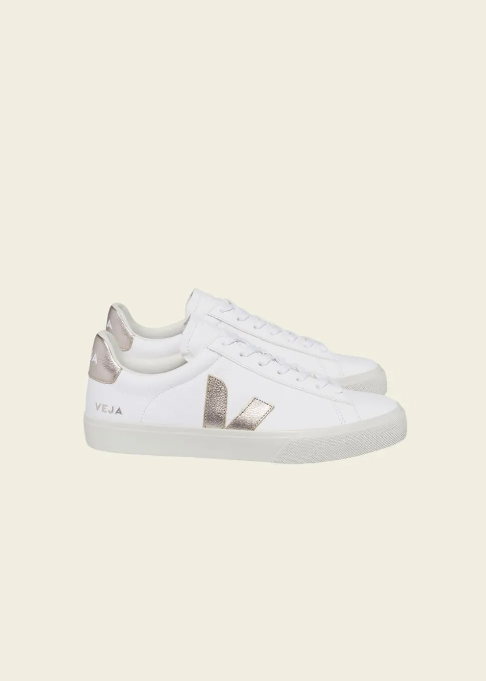 Baskets en cuir sans chrome | blanc et doré "campo chromefree leather white platine"