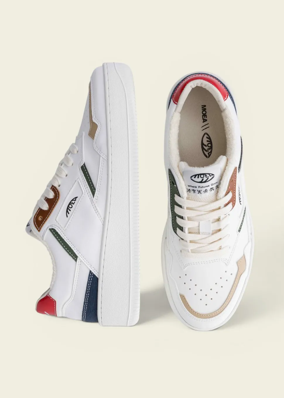 Baskets vegan | blanc détails multicolores "origin - all in evergreen - mixed colors"