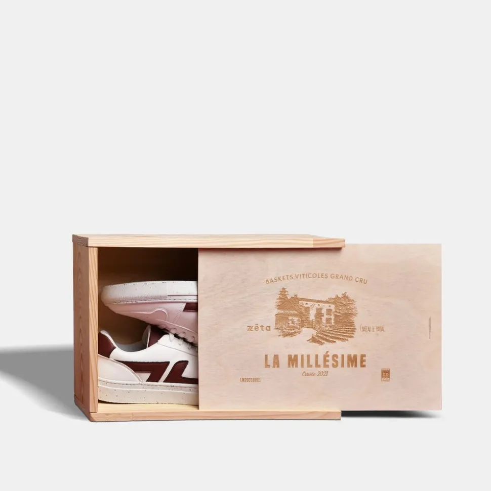 Baskets vegan blanches et bordeaux | "alpha millesime"