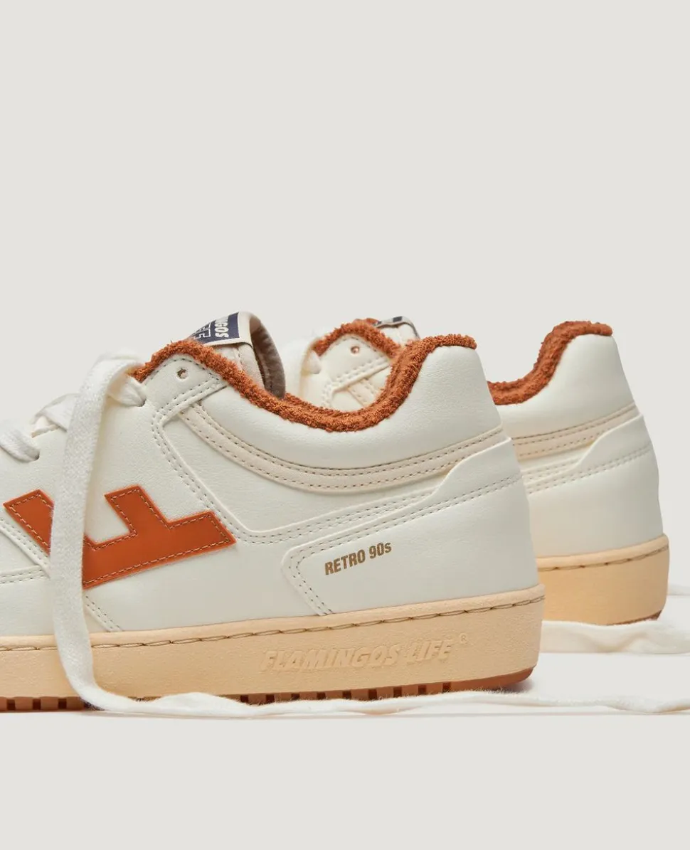 Baskets vegan en recyclé | écru et orange "retro 90s pearl vanilla toffee"
