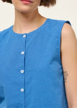 Blouse en coton bio et matières recyclées | bleu "checks button up blouse blue"