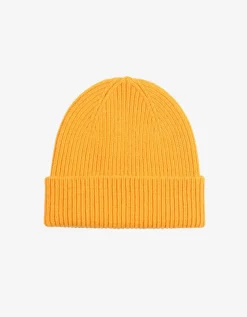 Bonnet jaune en laine mérinos recyclée - merino wool beanie burned yellow