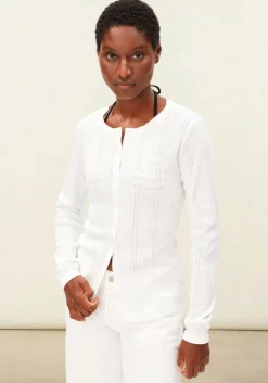 Cardigan léger pointelle en coton bio | blanc