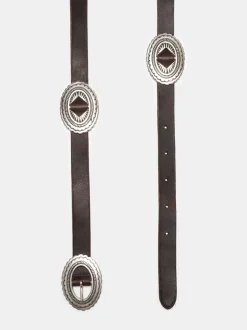 Ceinture en cuir au tannage végétal | marron "western concho silver belt dark brown"