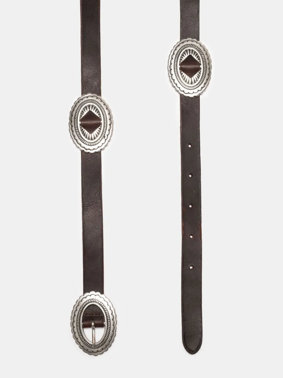 Ceinture en cuir au tannage végétal | marron "western concho silver belt dark brown"