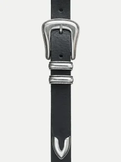 Ceinture en cuir tannage végétal | noir "western silver belt black"