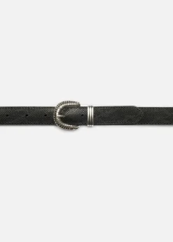 Ceinture en cuir à tannage végétal | noir "faux reptile leather belt - black"