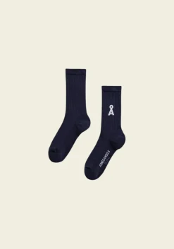 Chaussettes en coton biologique | bleu foncé "saamus bold socks w - navy"