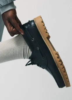 Chaussures bateau en cuir certifié | ollie boat shoe - navy leather