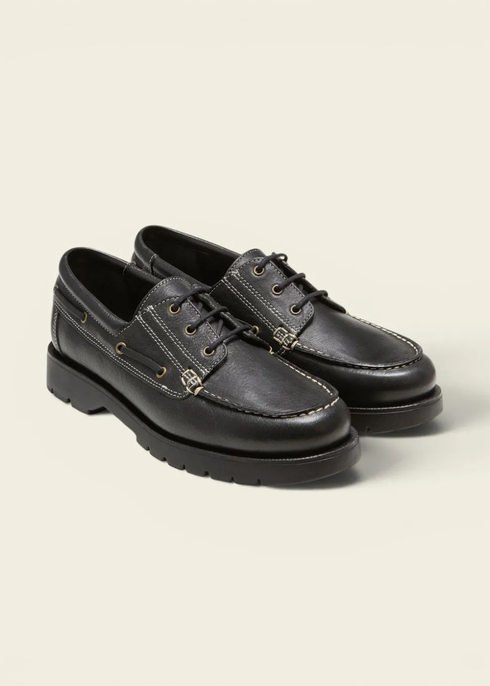 Chaussures bateau en cuir certifié | noir "embruns oak noir"