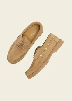 Chaussures bateau en cuir certifié | ollie boat shoe - earth suede