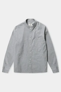 Chemise col officier en coton bio | rayée bleue "nathan eco oxford striped navy"