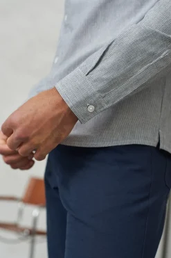 Chemise col officier en coton bio | rayée bleue "nathan eco oxford striped navy"