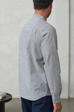 Chemise col officier en coton bio | rayée bleue 