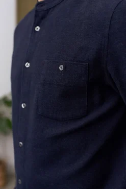 Chemise droite col officier flanelle en coton bio | marine "nathan shirt - eco deep sea flannel"