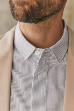 Chemise droite en coton bio | gris rayé "simon shirt - eco oxford striped grey"