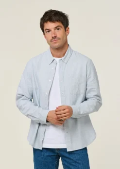 Chemise droite en coton bio | rayé "ken - eco brushed striped vintage blue"