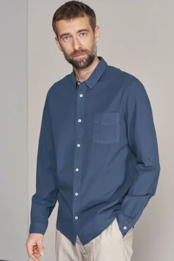 Chemise droite en coton bio, tencel et lin | marine "simon shirt - tencel linen cold navy"