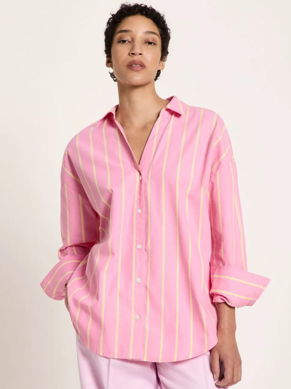 Chemise en coton bio | bright orchid/ sun