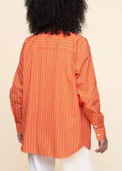 Chemise en coton biologique | rayé rouge "mamro - cherry red/white striped"