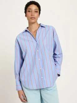Chemise en coton bio | rayé bleu et rouge "streifenhemd - blue/ lava red"
