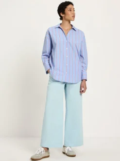 Chemise en coton bio | rayé bleu et rouge