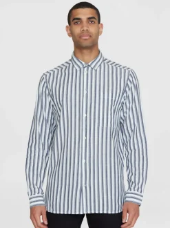 Chemise en coton bio | rayée bleue et blanche "loose striped slub shirt blue stripe"
