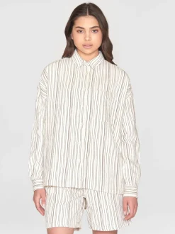 Chemise en coton bio | rayé marron "wrinkle stripe loose a-shape brown stripe"