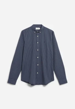 Chemise en coton bio | rayé "quaasa stripes - night sky-white"