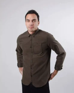 Chemise en flanelle de coton bio | kaki foncé "two tones regular shirt khaki"