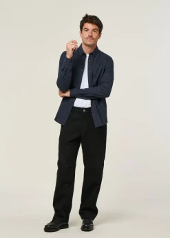 Chemise flanelle en coton bio | marine "regular fit melangé flannel shirt total eclipse"