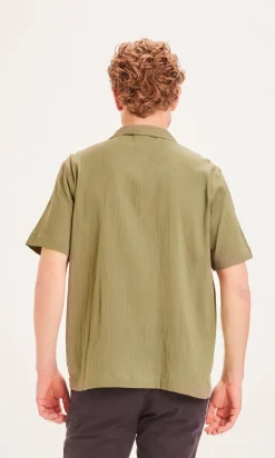 Chemise manche courte vert-olive en coton bio - wave crinkled shirt burned olive
