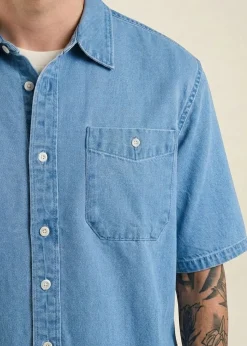 Chemise manches courtes denim en coton bio | bleu clair 