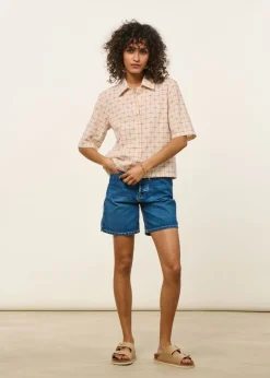 Chemise manches courtes en coton bio | beige "lattice ane blouse"