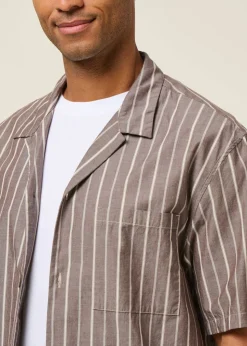 Chemise manches courtes en coton bio | rayé "bowling shirt - brown stripe"