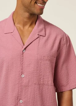 Chemise manches courtes en seersucker coton bio | rose "bowling shirt - pink stone"