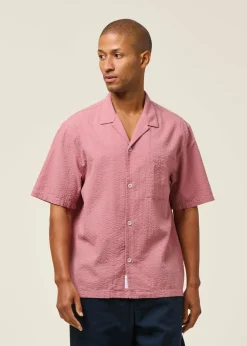 Chemise manches courtes en seersucker coton bio | rose 