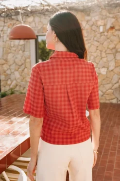 Chemise manches courtes seersucker en coton bio | rouge 