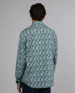 Chemise à motifs en coton bio | bleu "spring regular shirt beige"